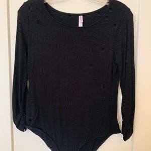 Black ribbed long sleeve body suit